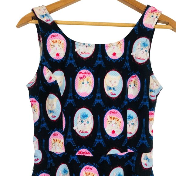 Modcloth Retrolicious Cats in Paris A Line Dress Sz Small Sleeveless - Picture 2 of 10